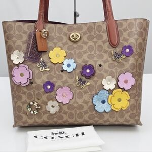EXCELLENT COACH UPCRAFTED WILLOW TOTE BAG IN SIGNATURE CANVAS WITH TEA ROSE